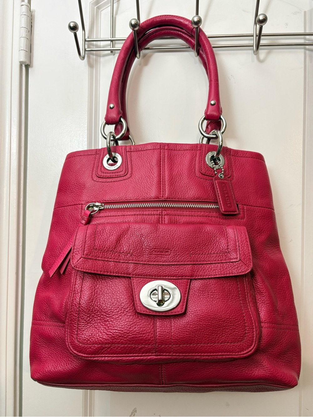 Coach Hampton Raspberry Pink Pebbled Leather Shoulder Bag